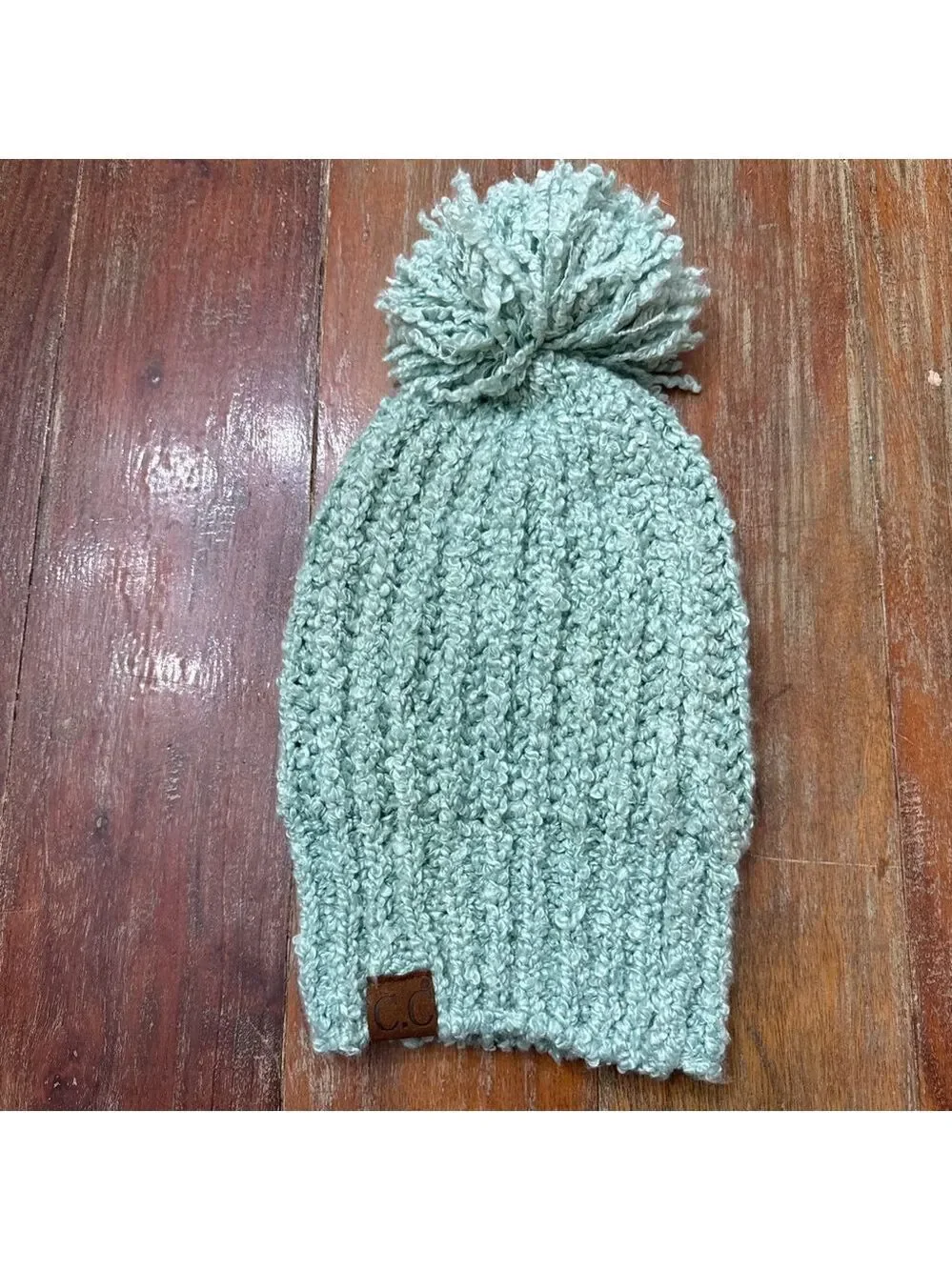 CC Light Green Knit Beanie Hat with Pom One Size